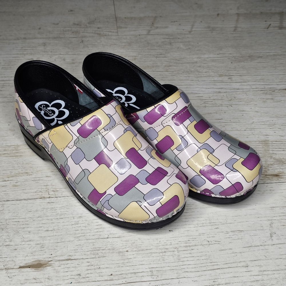 Sanita Professional Puzzle Printed Patent Leather Danish Clogs 38 (U.S. 7)